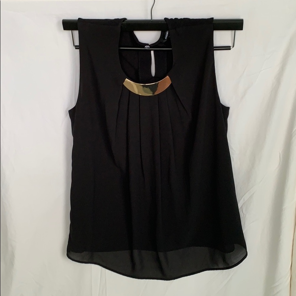 Black Draped Tank with Gold Detail
